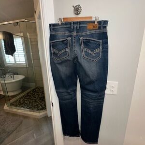 BKE Men's Dark Blue Bootcut Jeans